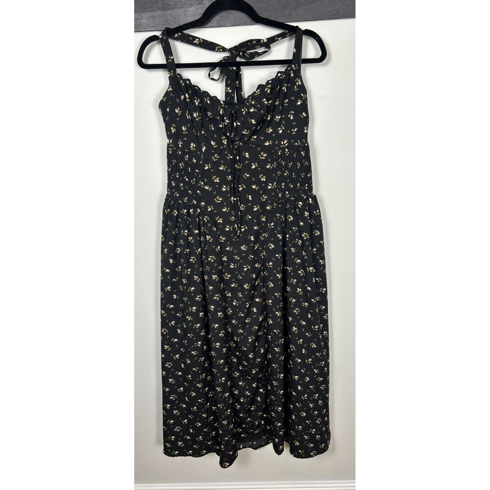 Windsor "Set The Tone" Black Ditsy Floral Halter Midi Dress - Size XL